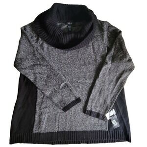 Style & Co Cowl Neck‎ Tunic Sweater Metallic Accents Gray Black XL
